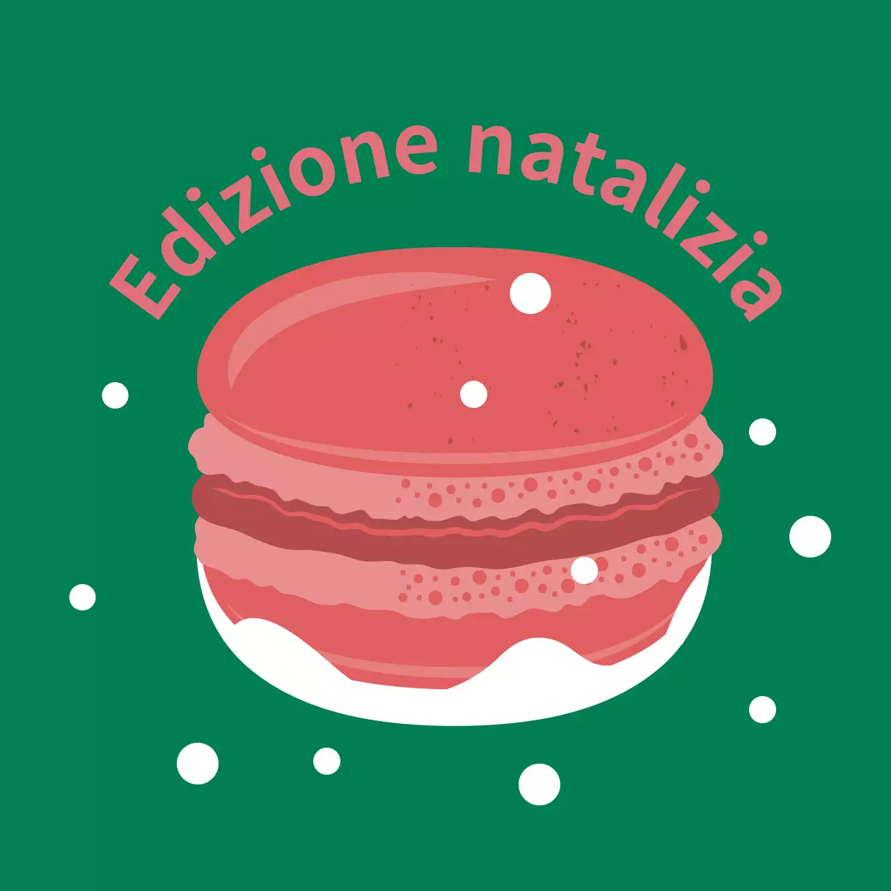 Rosa verde illustrazione carino Natale caffè dessert macaron etichetta