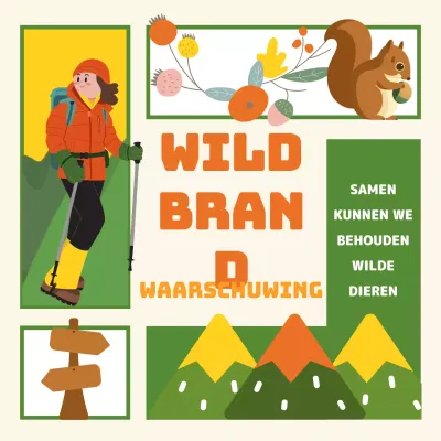 Een schattige groen-geel geïllustreerde campagne ter preventie van bosbranden