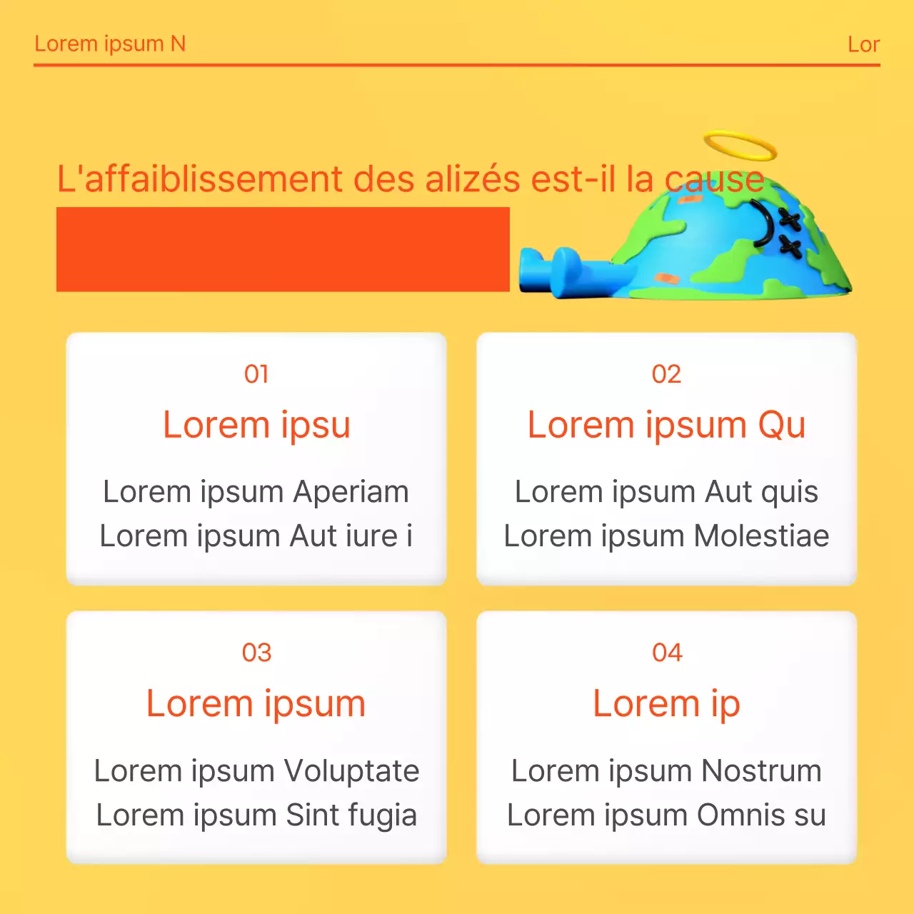 Histoire du changement climatique sur fond de dégradé orange et jaune et illustrations 3D