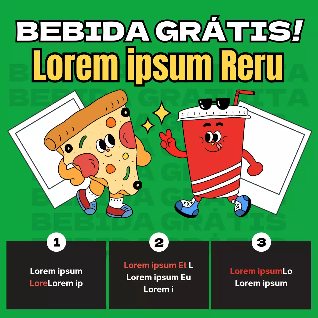 Promova o seu evento de bebidas gratuitas com as cores verde, amarelo e preto da moda