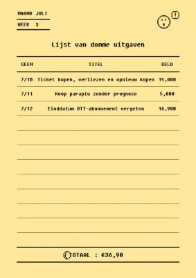 Lijst met stomme uitgaven in een geel bitmap bonconcept