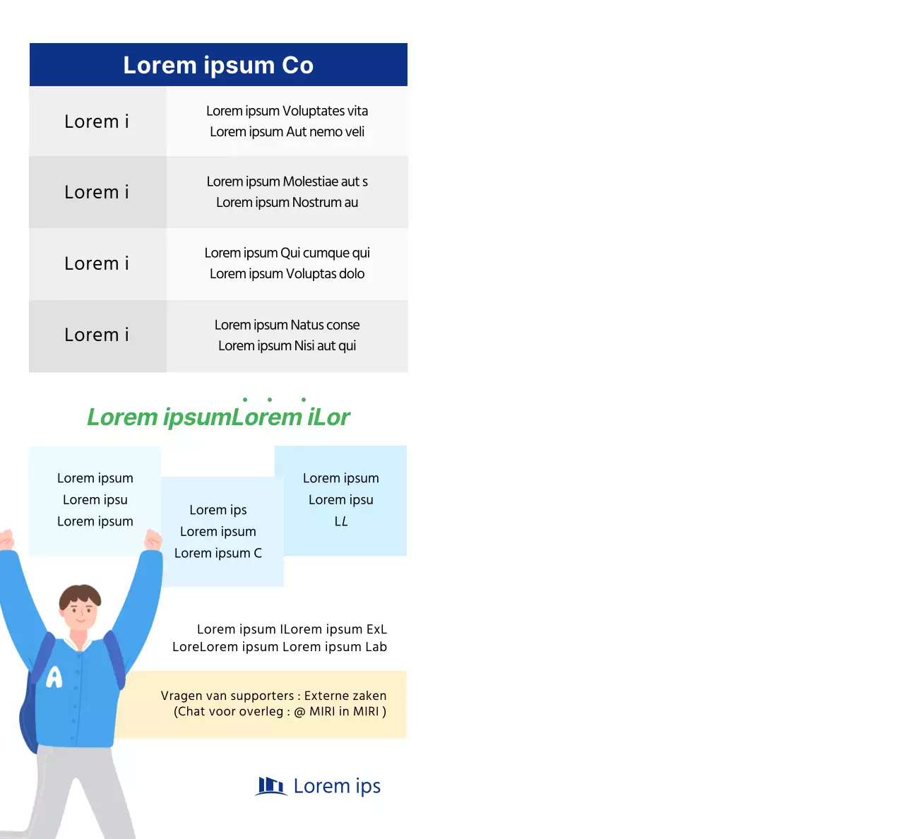 Een eenvoudige promotie voor universiteitssupporters met marineblauwe tekst en illustraties.