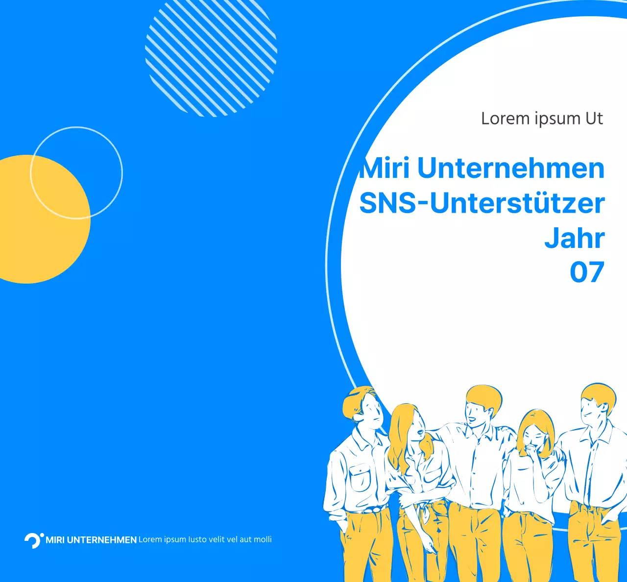 Ein einfaches Konzept für ein Souvenir eines Unternehmensunterstützers mit blauen und gelben Kreisen.
