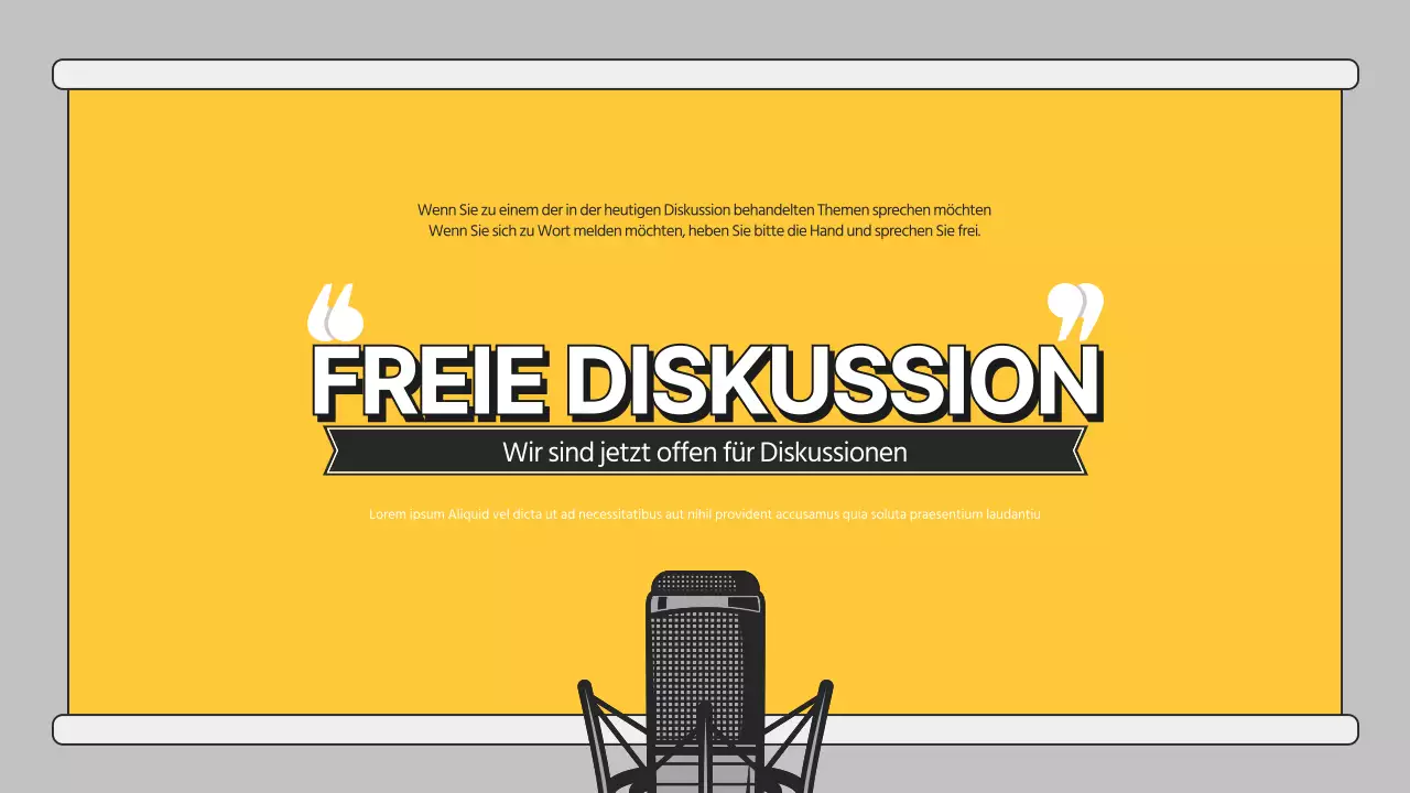 Diskussionspräsentation mit orangefarbener Illustration