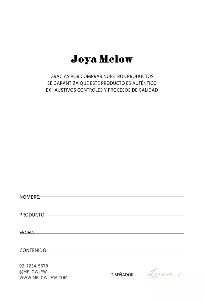 Azul claro simple tarjeta de garantía Tarjeta postal para una joyería