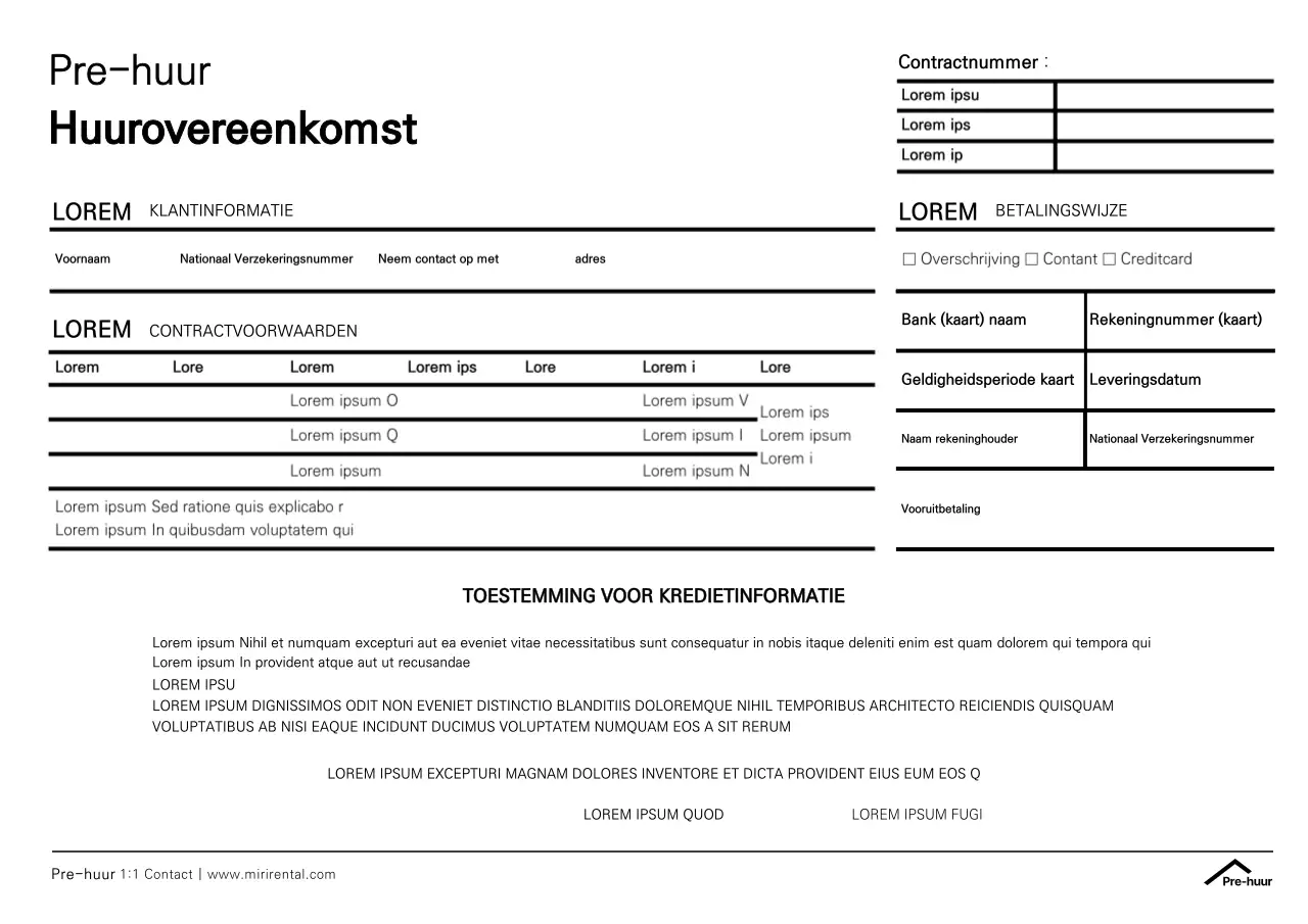 Sjabloon voor huurovereenkomst met een schone en eenvoudige stijl