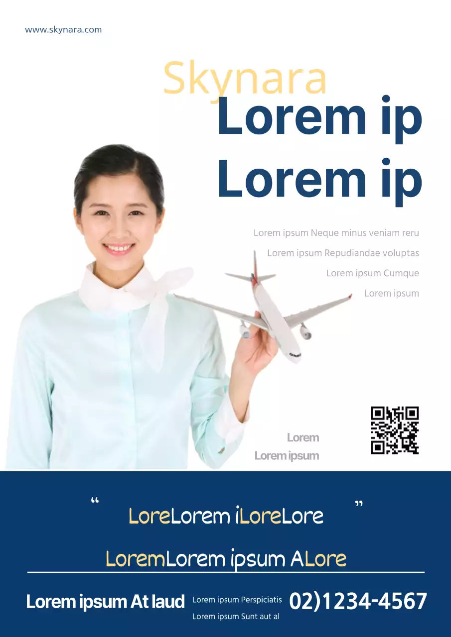 Promuovere la scuola per assistenti di volo con un'immagine di una hostess in blu