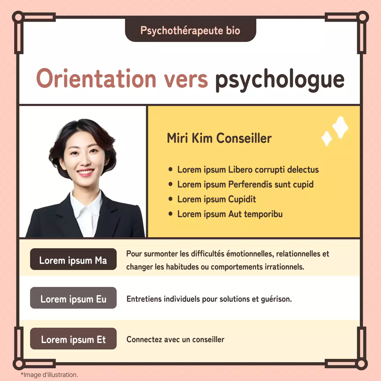 Illustration rose pastel faisant la promotion d'un centre de conseil psychologique