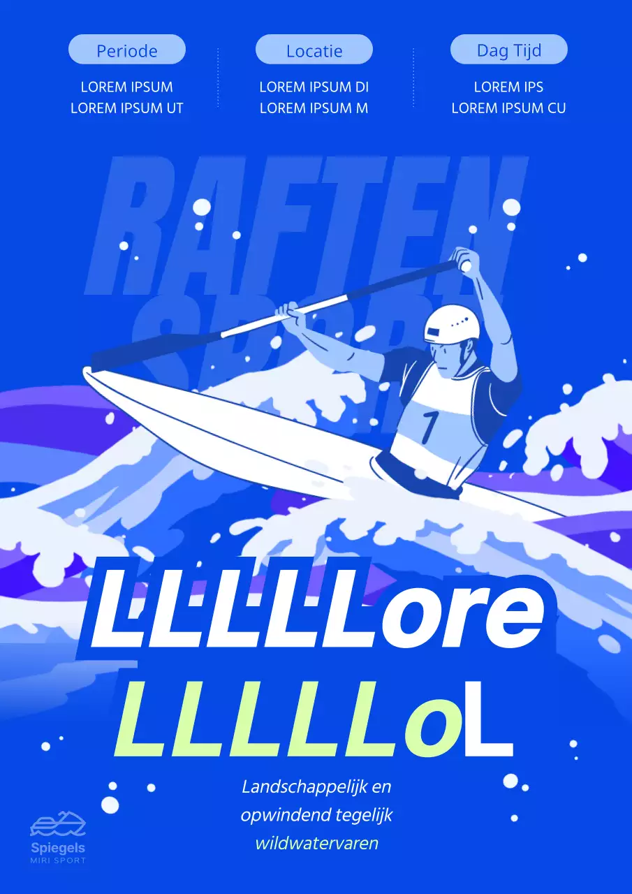 Actief raften met opspattend water op een blauwe achtergrond