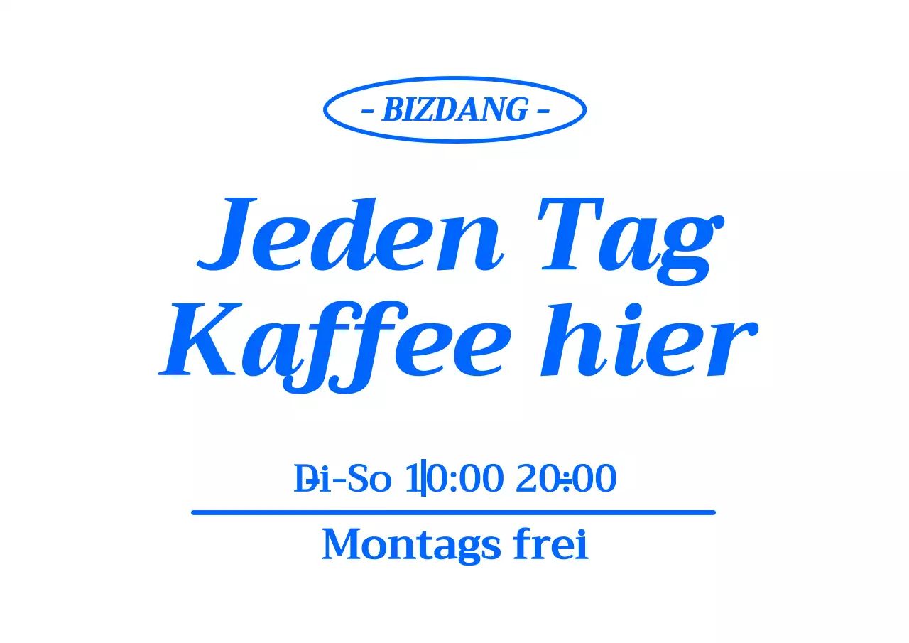 Förderung eines Cafés mit einer sauberen, blauen Getränkekarte