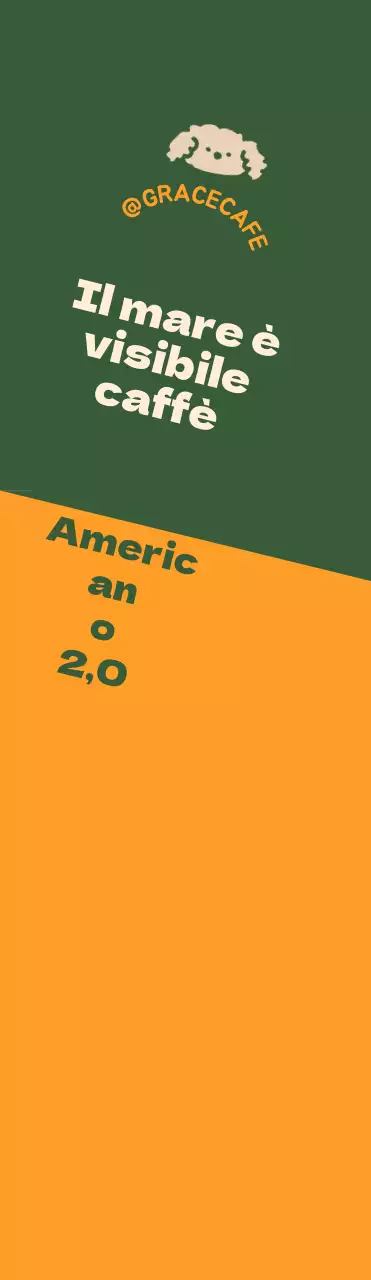 Una simpatica guida al menu e promozione in stile logo di un caffè verde e arancione.