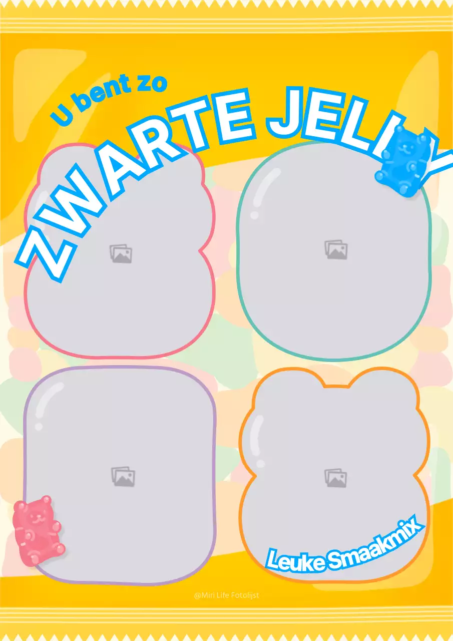 Een vierkleuren fotolijst met een schattig geleipakketconcept in geel en lichtblauw.