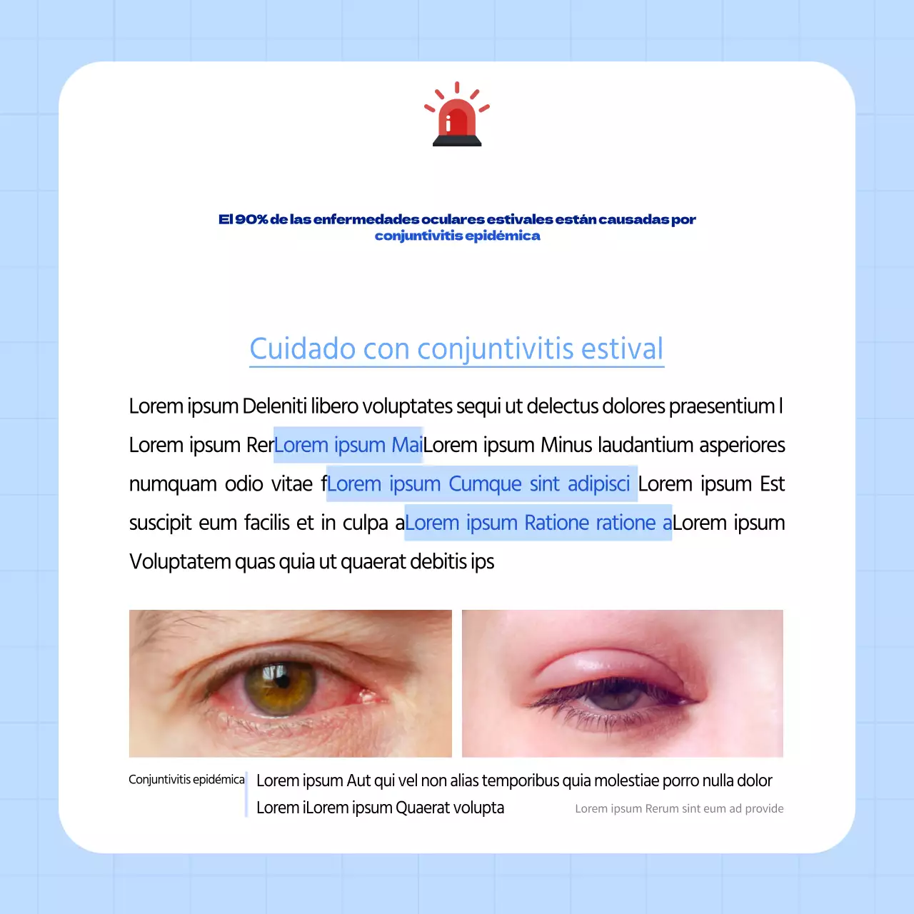 Conjuntivitis nítida en azul claro y blanco CardNews