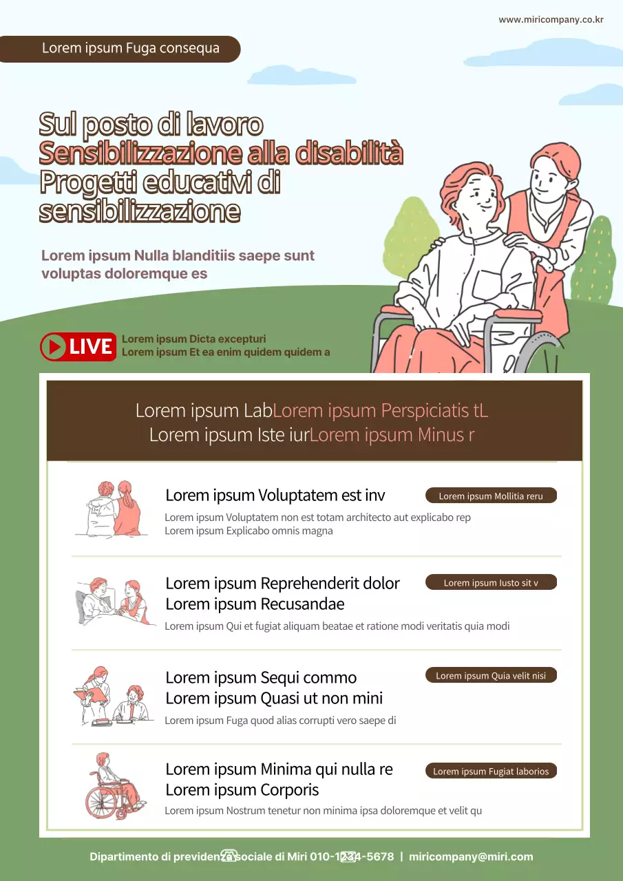 Webposter per la formazione sulla disabilità con illustrazione verde e rosa