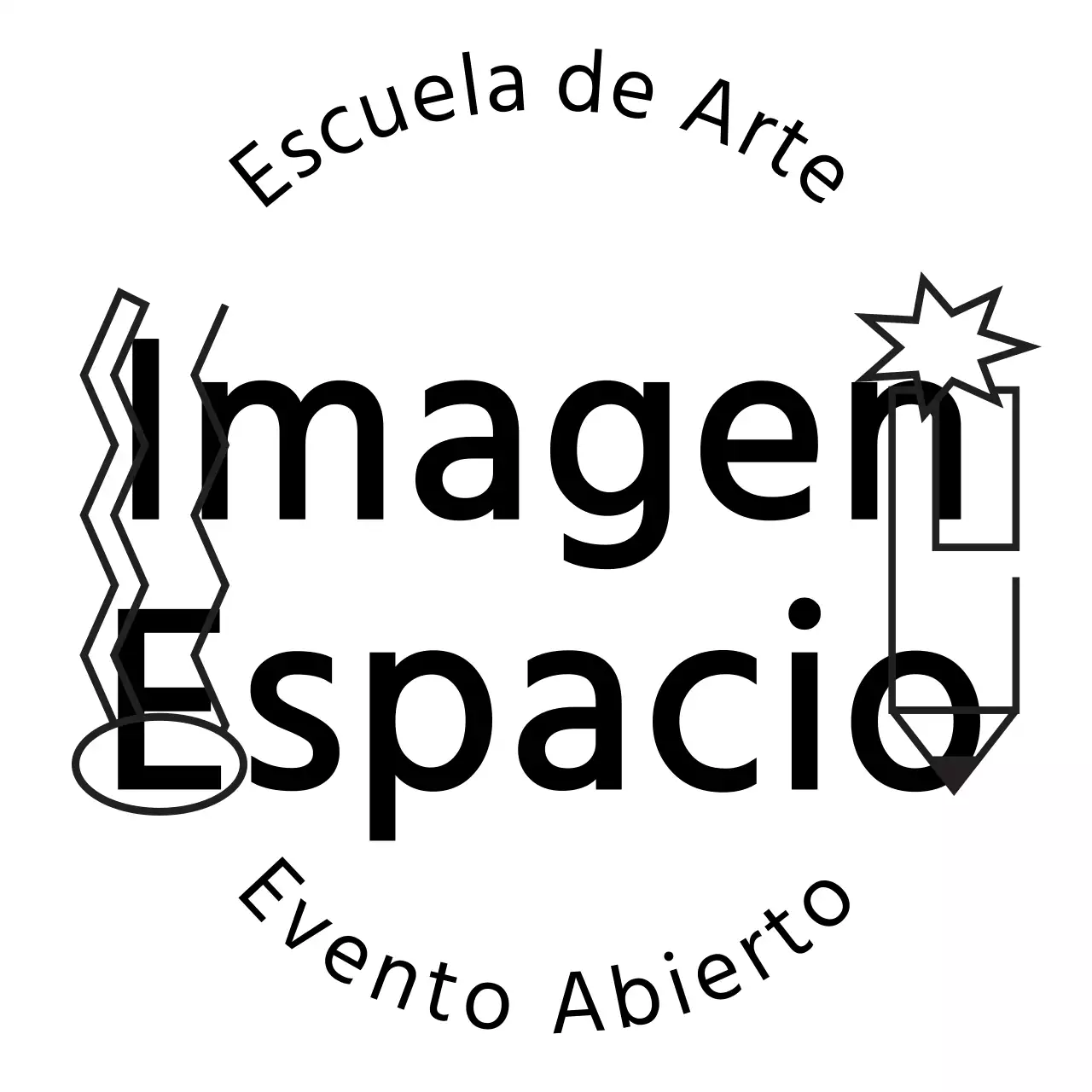 Promocionar una escuela de arte con texto en negro e ilustraciones lineales