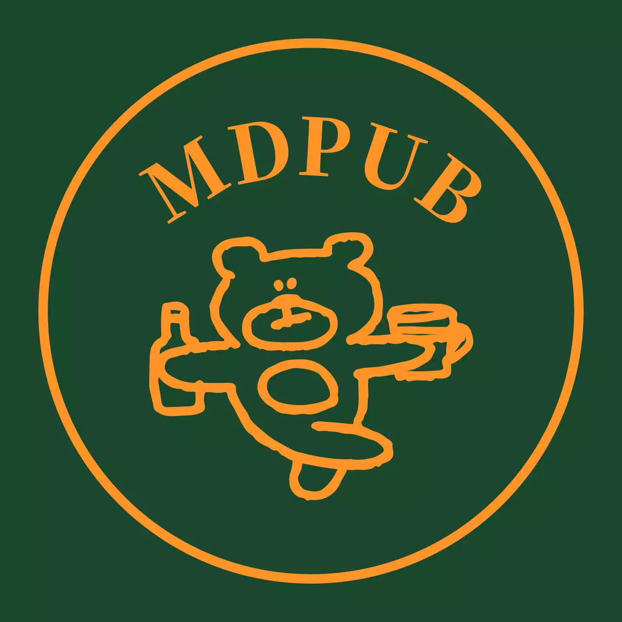 お酒のボトルを持ったクマが描かれた縁取りが黄色の緑色のパブバレット。