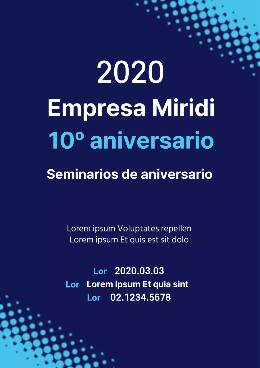 Folleto promocional sencillo en azul y azul claro para seminario corporativo del 10º aniversario