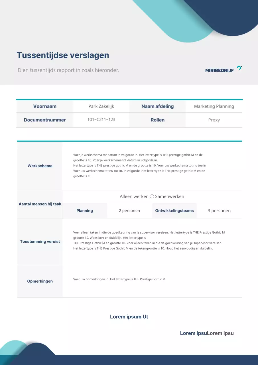 Tussentijds rapport met blauwe en lichtblauwe vormen concept