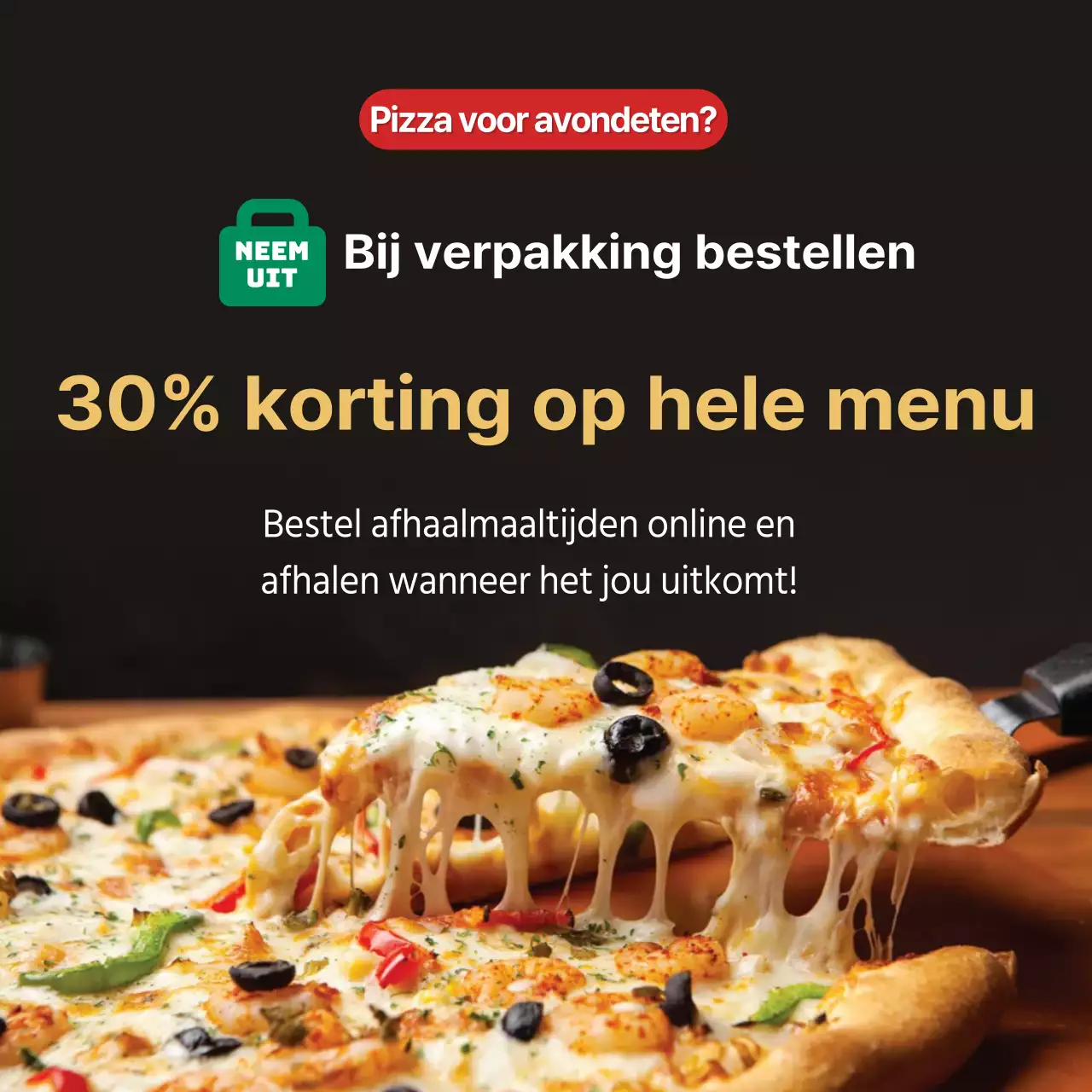 Kortingsaanbieding bij het bestellen van een afhaalmaaltijd zwarte pizza - Kopieer