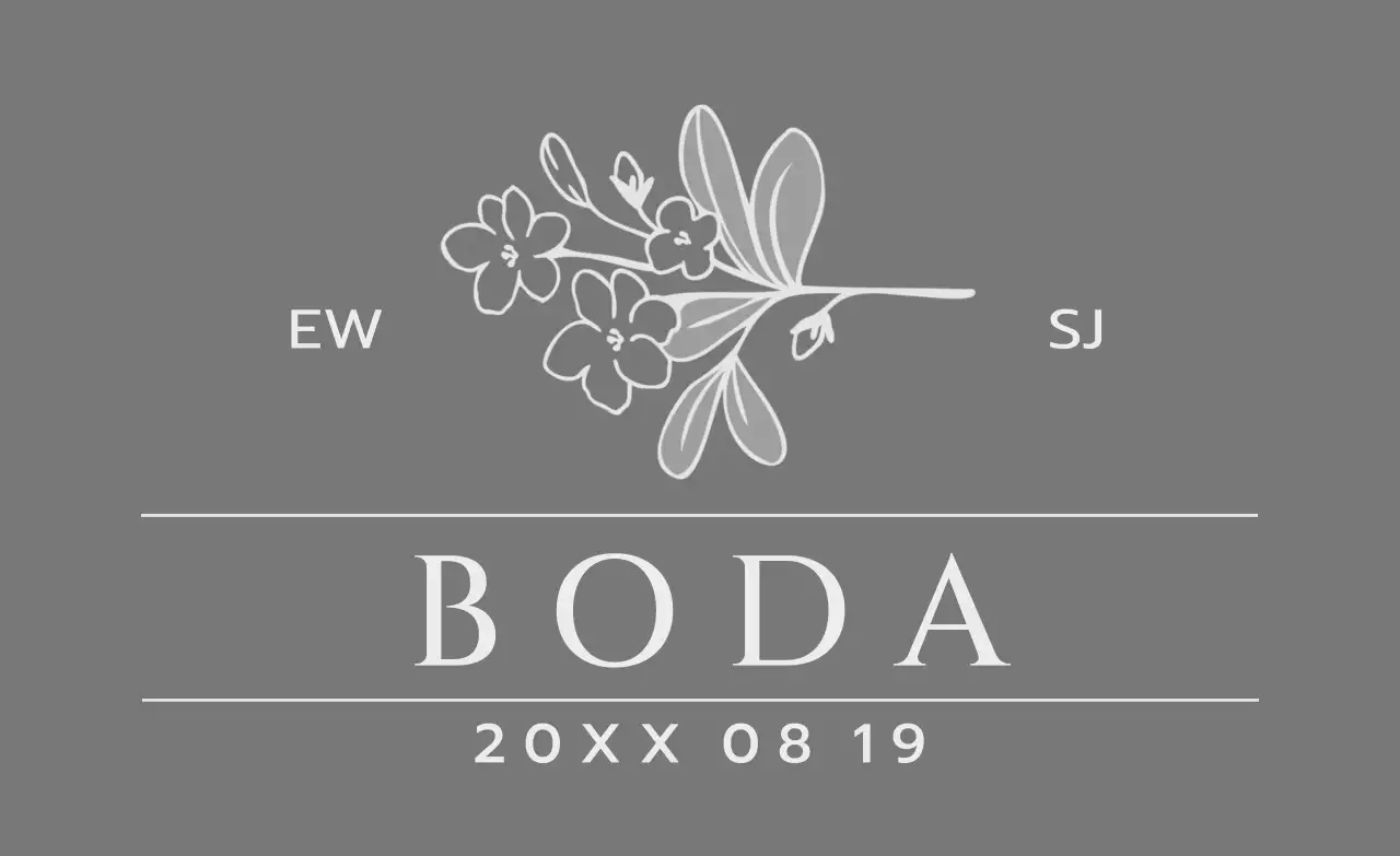 Para una invitación de boda con una ilustración de flores y pájaros en gris oscuro