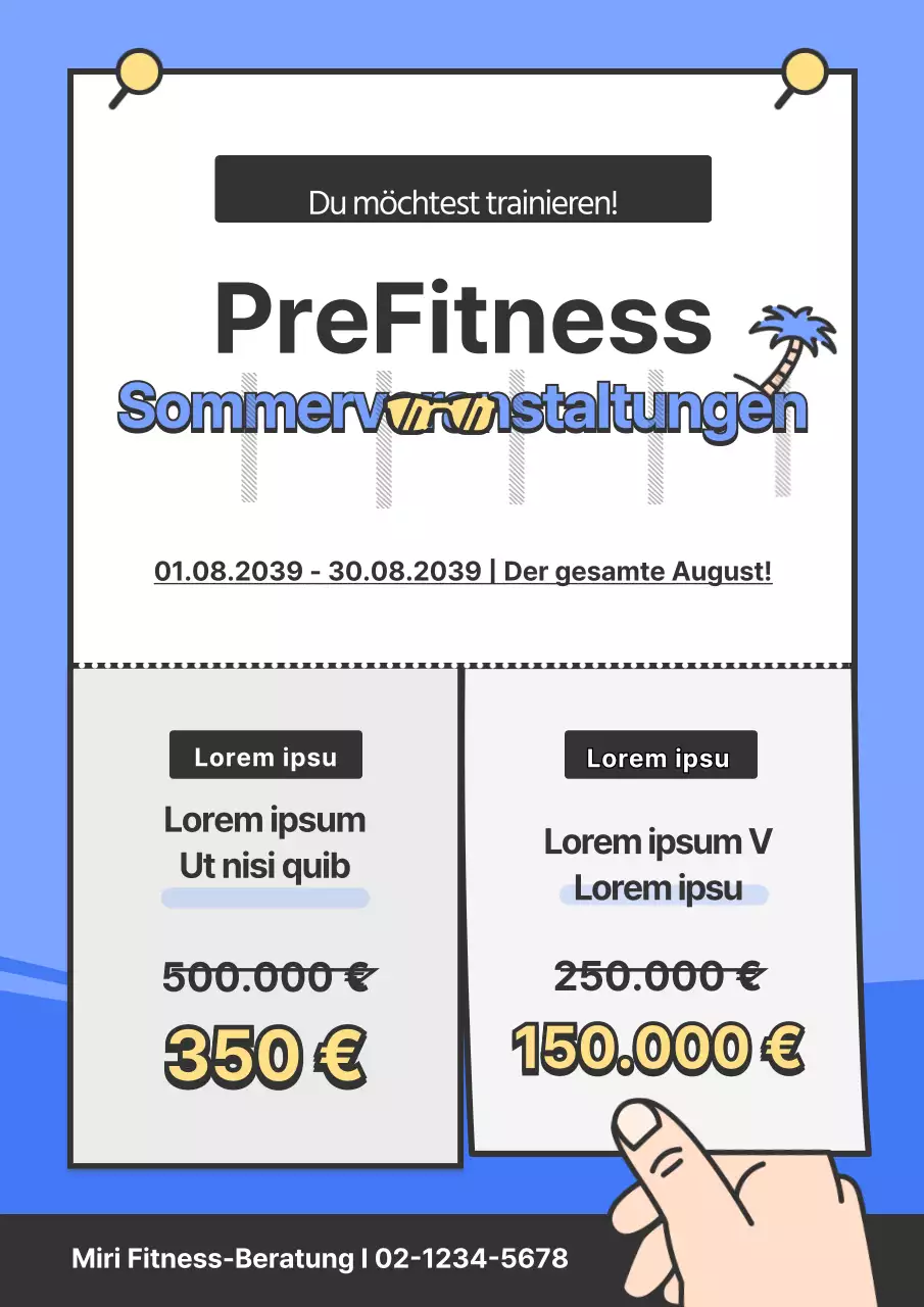 Bewerben Sie den Sommerschlussverkauf Ihres Fitnessstudios mit einem blauen Flyerkonzept