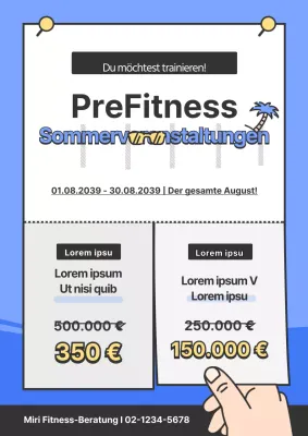 Bewerben Sie den Sommerschlussverkauf Ihres Fitnessstudios mit einem blauen Flyerkonzept