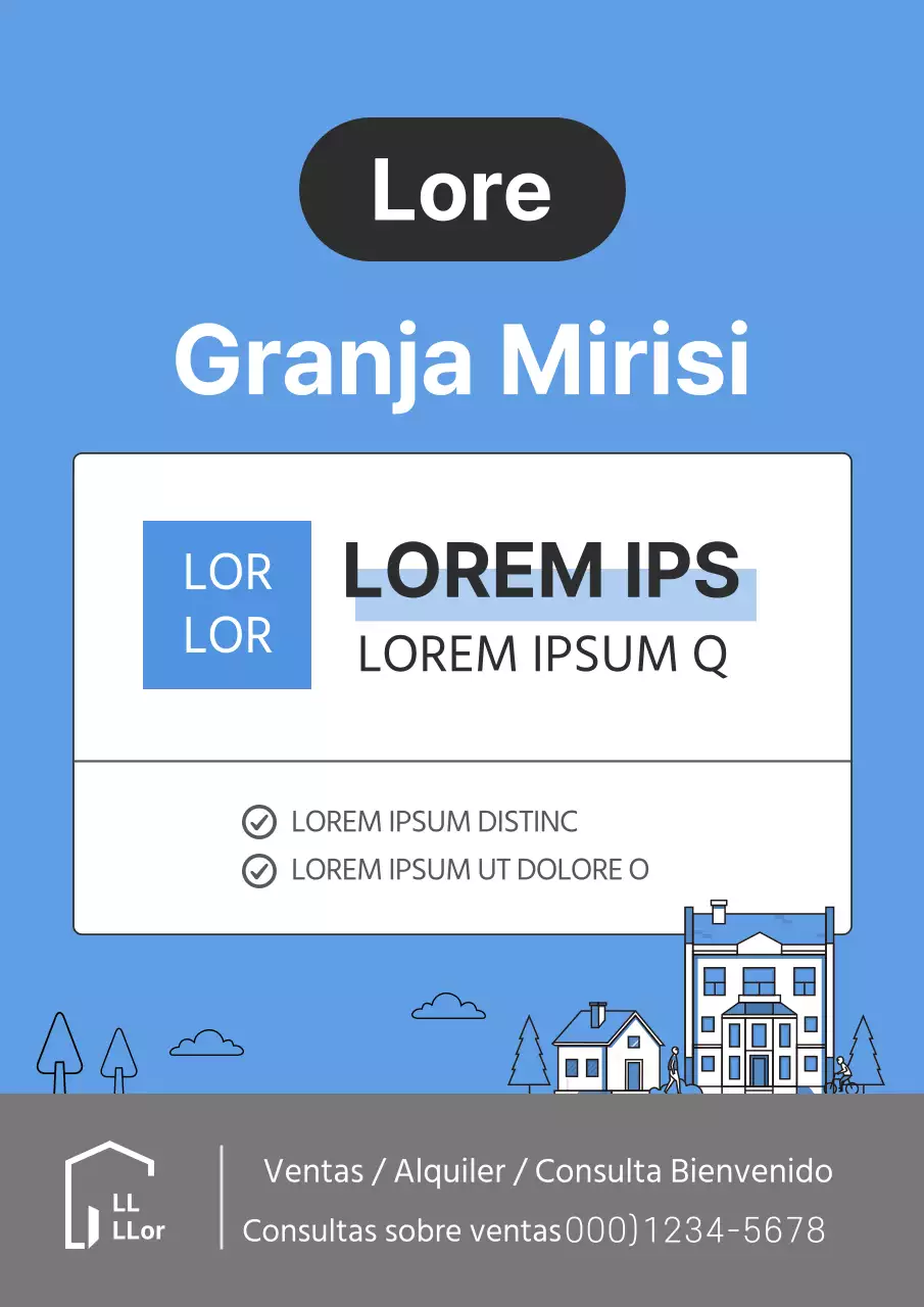 Ilustración sencilla en tonos azul claro para un documento de listado de transacción inmobiliaria.