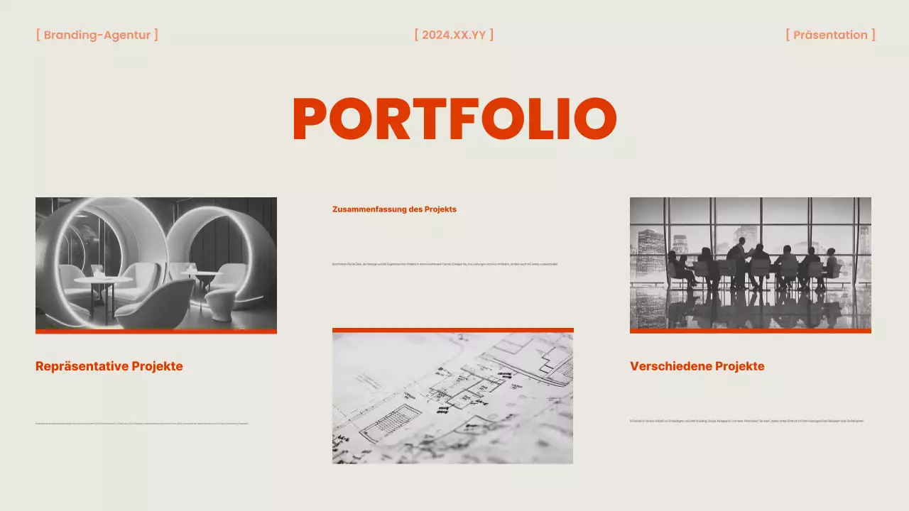 Eine orangefarbene und schicke Markenagentur