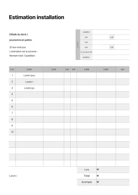 Surligner les tableaux grisés Travaux de construction de l'installation
