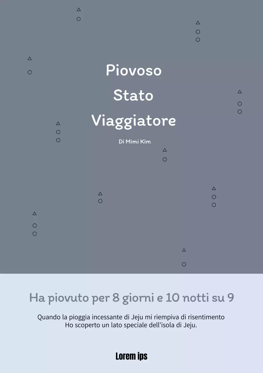 Un libro in prosa di viaggio grigio chiaro, semplice e iconico