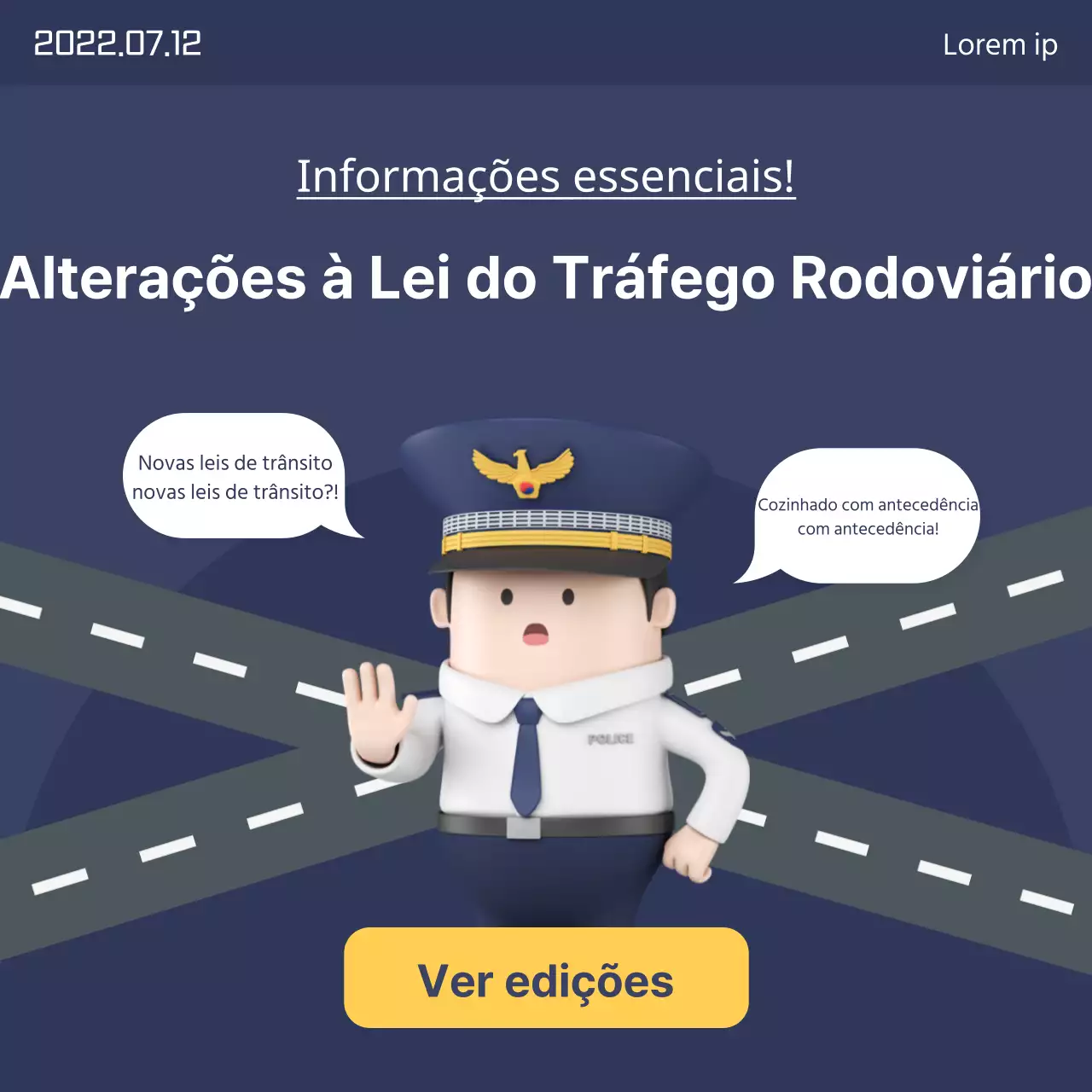 Promova a sua escola de condução com esta bonita faixa azul-marinho e amarela sobre a Lei do Tráfego Rodoviário.