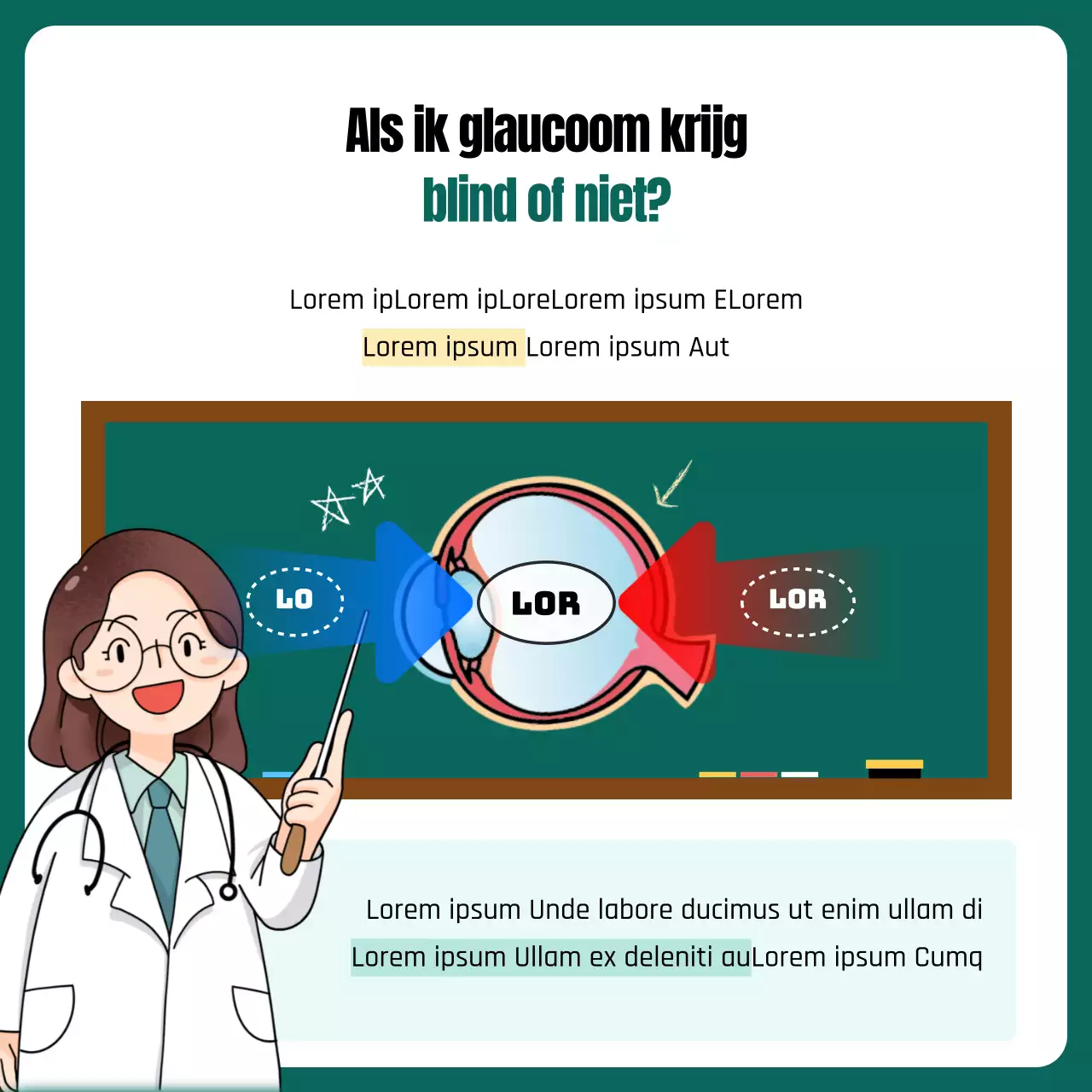 Glaucoom uitgelegd in een geel en groen illustratieconcept