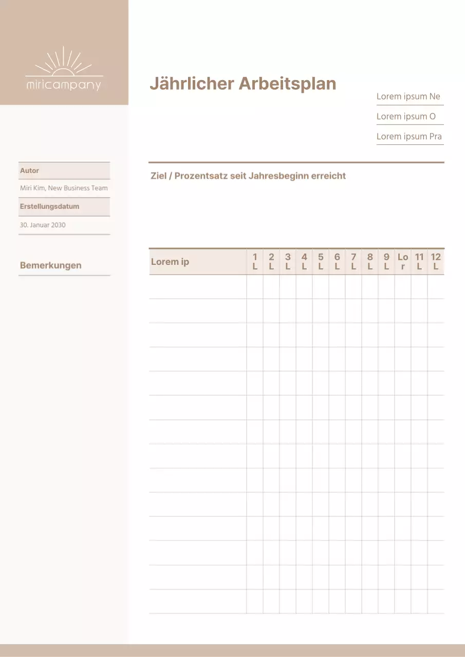 Ein sauberer, beiger Jahresarbeitsplan