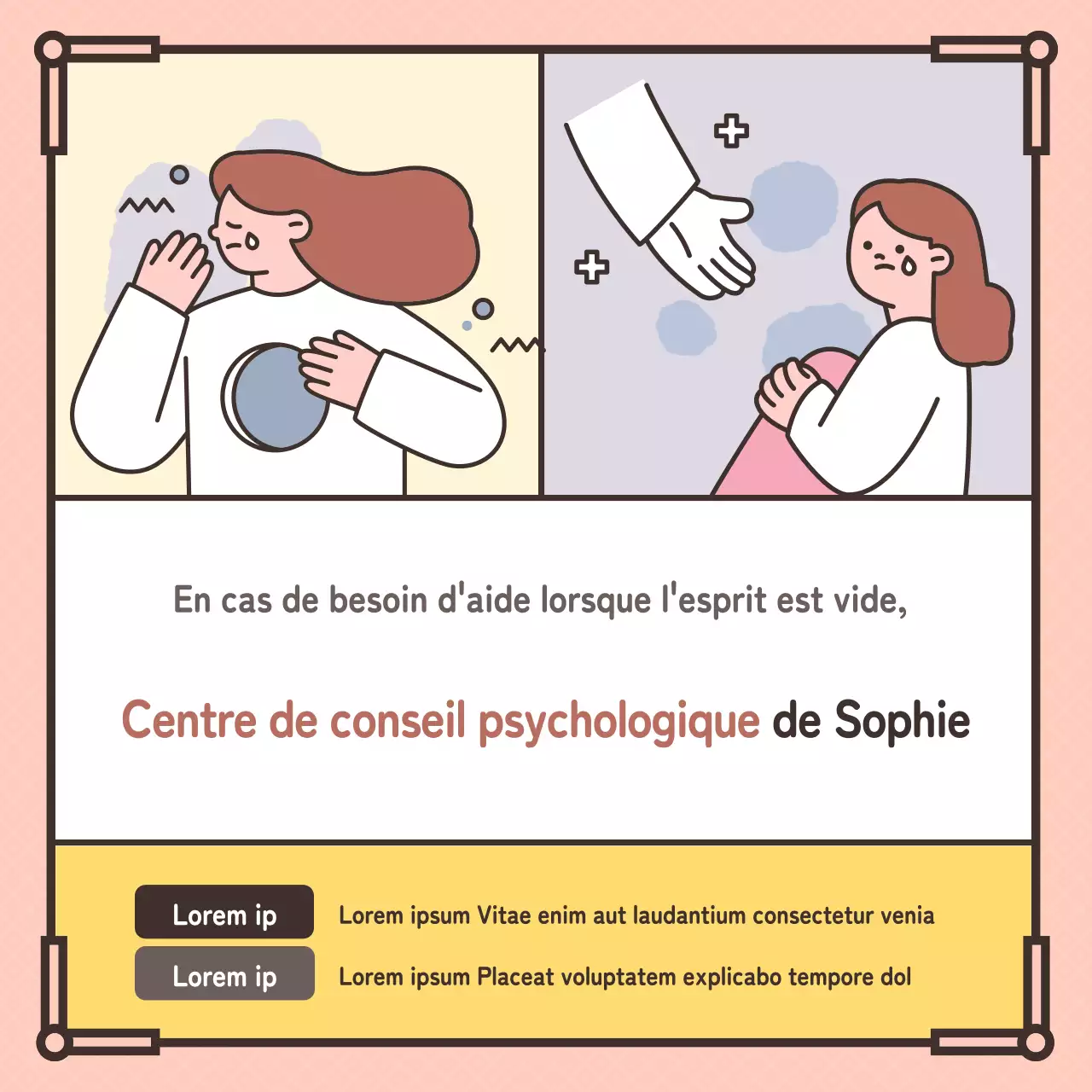 Illustration rose pastel faisant la promotion d'un centre de conseil psychologique