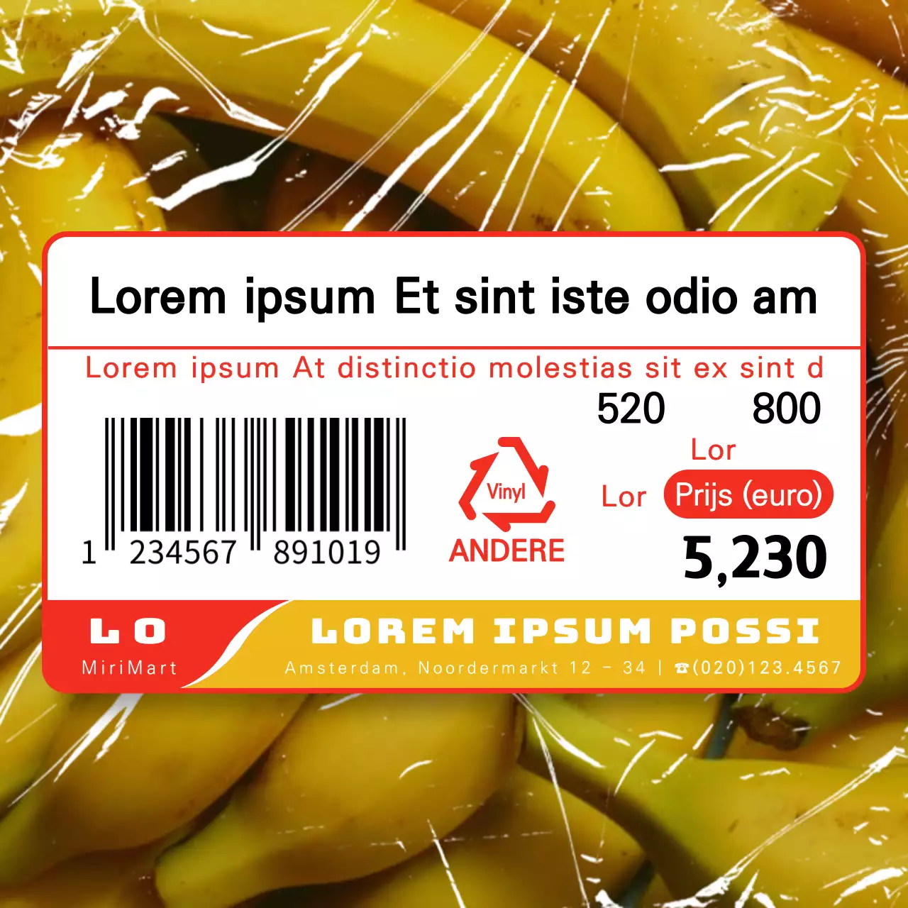 Eenvoudige prijssticker in rood en geel Banana Squeeze