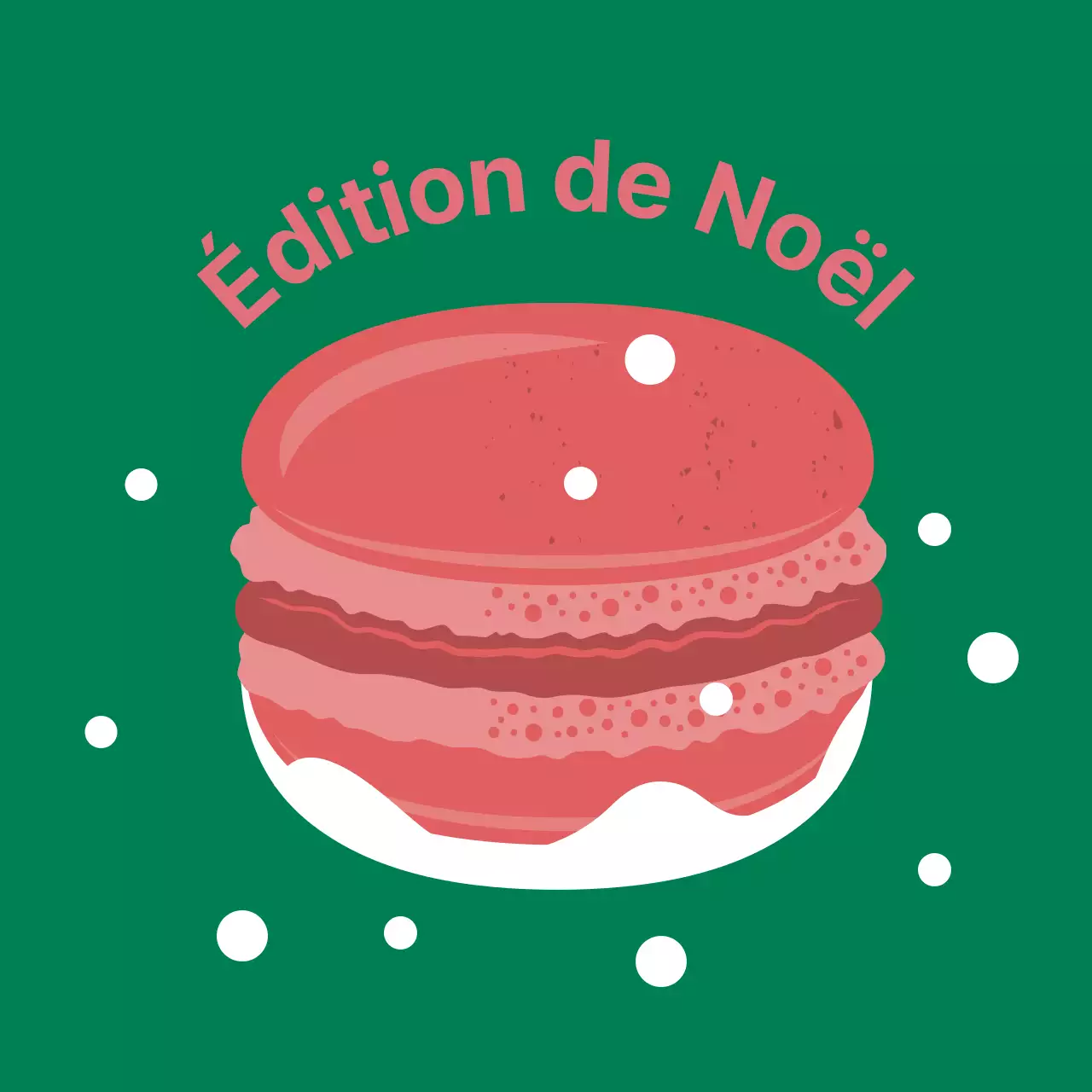 Étiquette de macaron de café dessert rose vert illustration mignonne de Noël