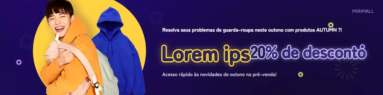 Promoção de vestuário com conceito amarelo néon e azul