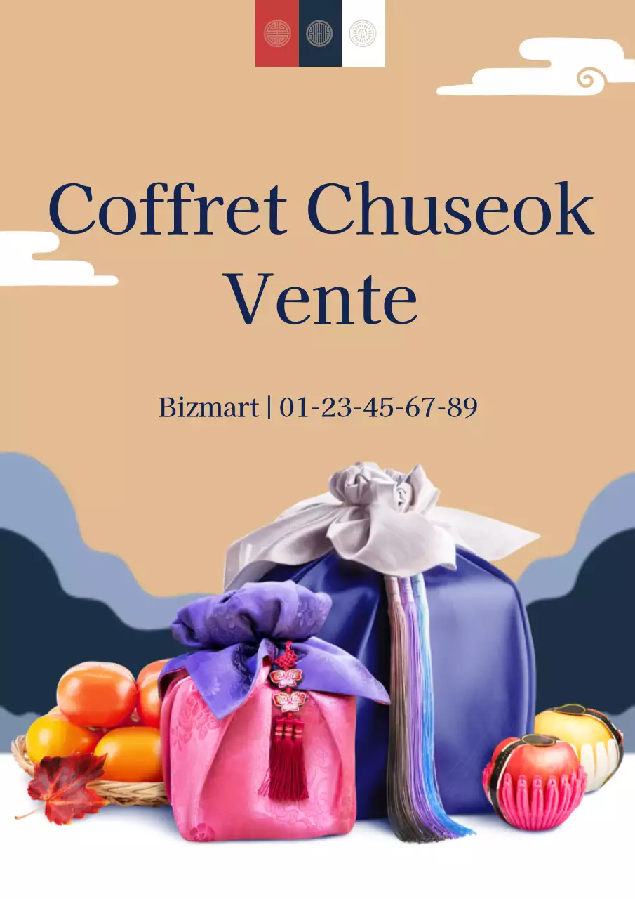 Vente de la Saint-Sylvestre avec des photos de luxueux coffrets cadeaux de couleur beige et bleu marine