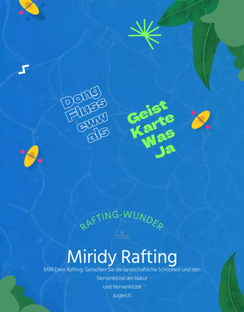 Coole Rafting-Unternehmen mit blauen und grünen Donggang-Illustrationen