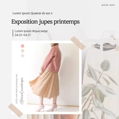 Une exposition de jupes printanières dans des cadres polaroïds pastel