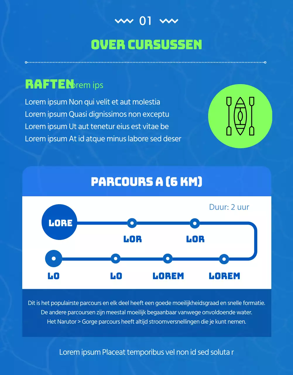 Coole raftingbedrijven met blauwe en groene Donggang-illustraties