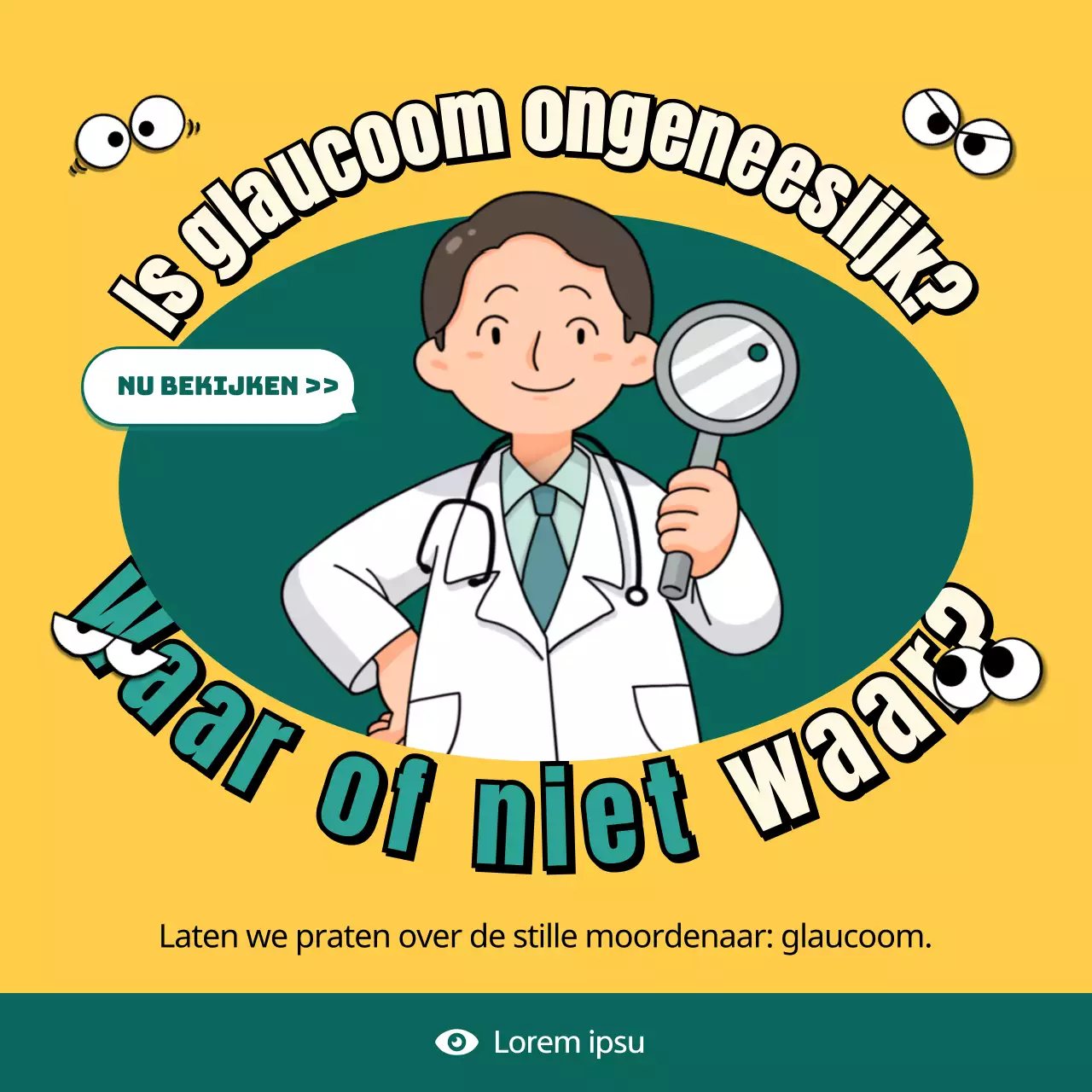 Glaucoom uitgelegd in een geel en groen illustratieconcept