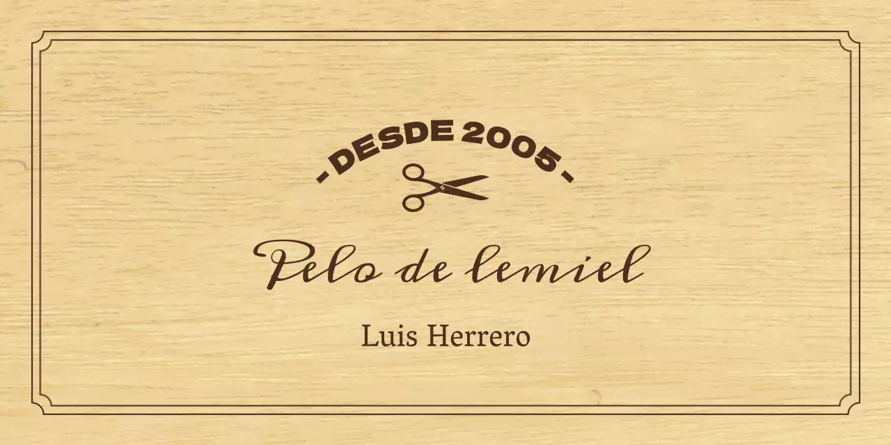 Letrero de peluquería de aspecto clásico con texto en negro e ilustración de unas tijeras.