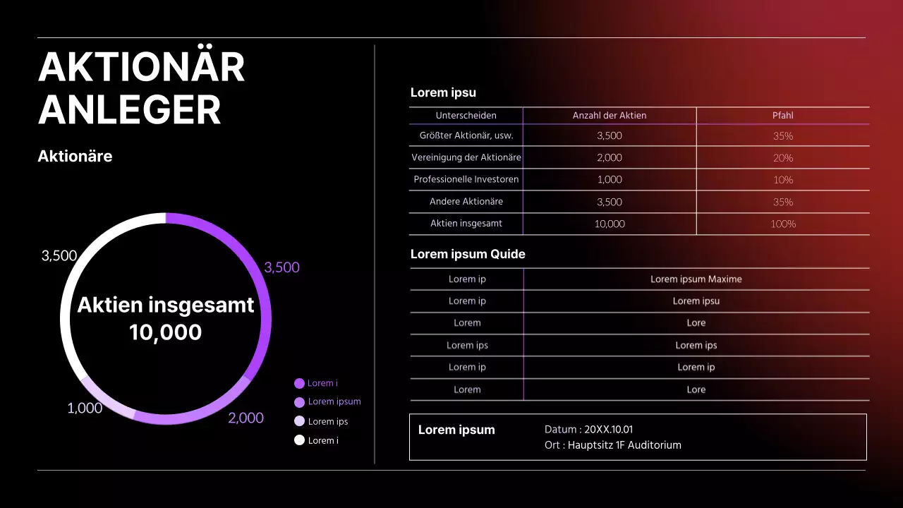 Gemischtes geschäftliches Tortendiagramm und Tabelle mit schwarzem Farbverlauf