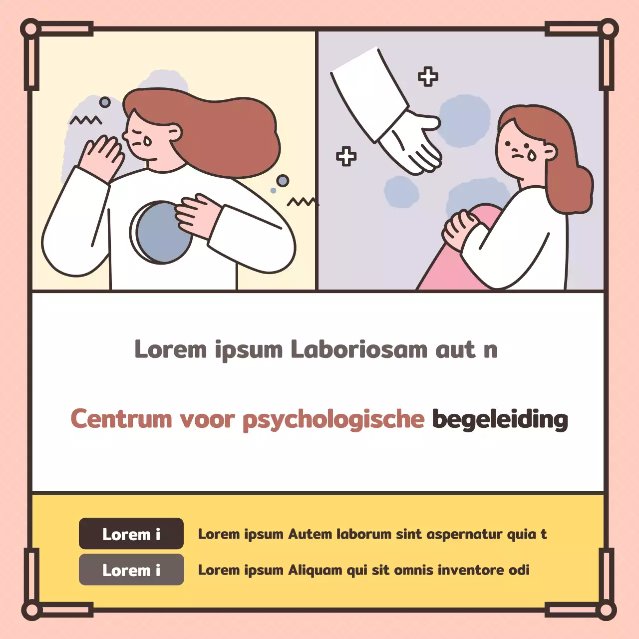 Roze pastelillustratie ter promotie van een psychologisch adviescentrum