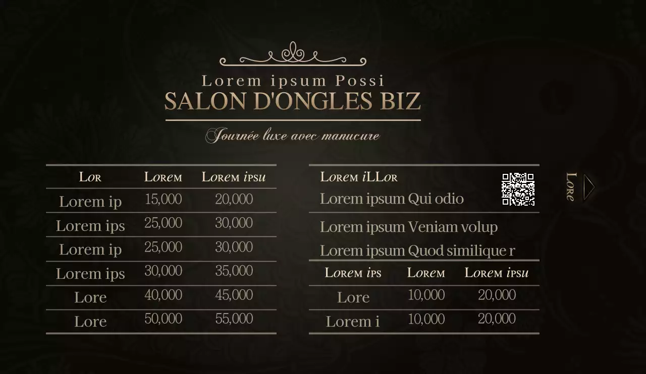 Style luxueux en noir et or Pour la promotion et l'information des salons de beauté.