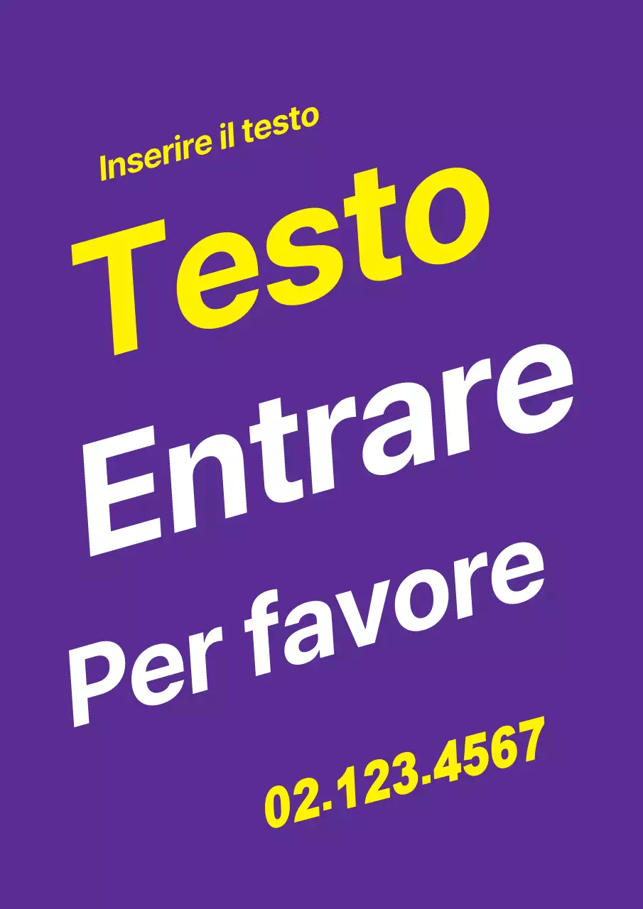 Un semplice pezzo promozionale con testo viola e giallo
