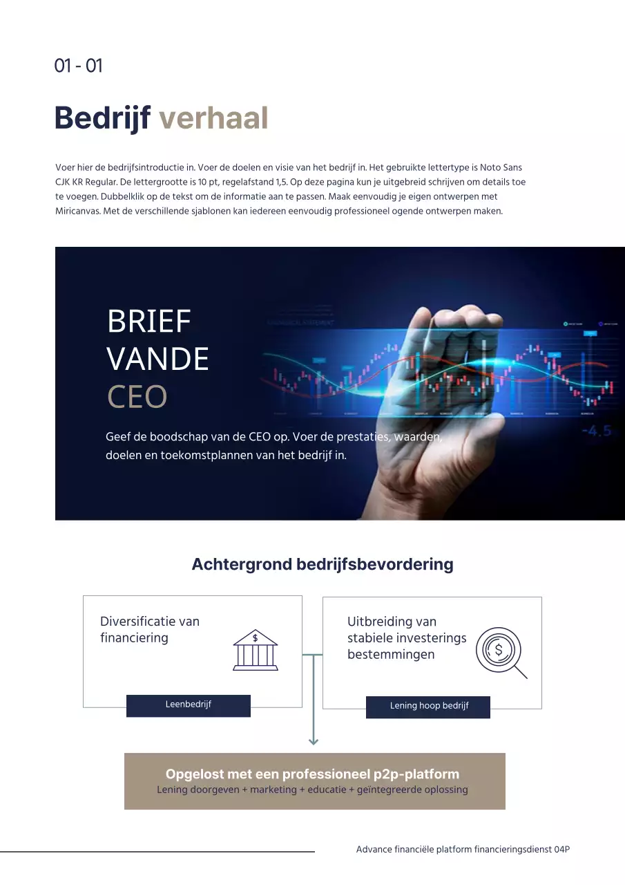 Marineblauw eenvoudig bedrijfsfinanciering P2P bedrijfsplan