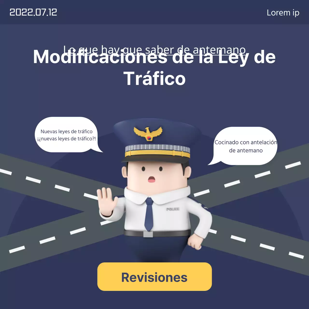 Promociona tu autoescuela con esta bonita pancarta azul marino y amarilla de la Ley de Tráfico.