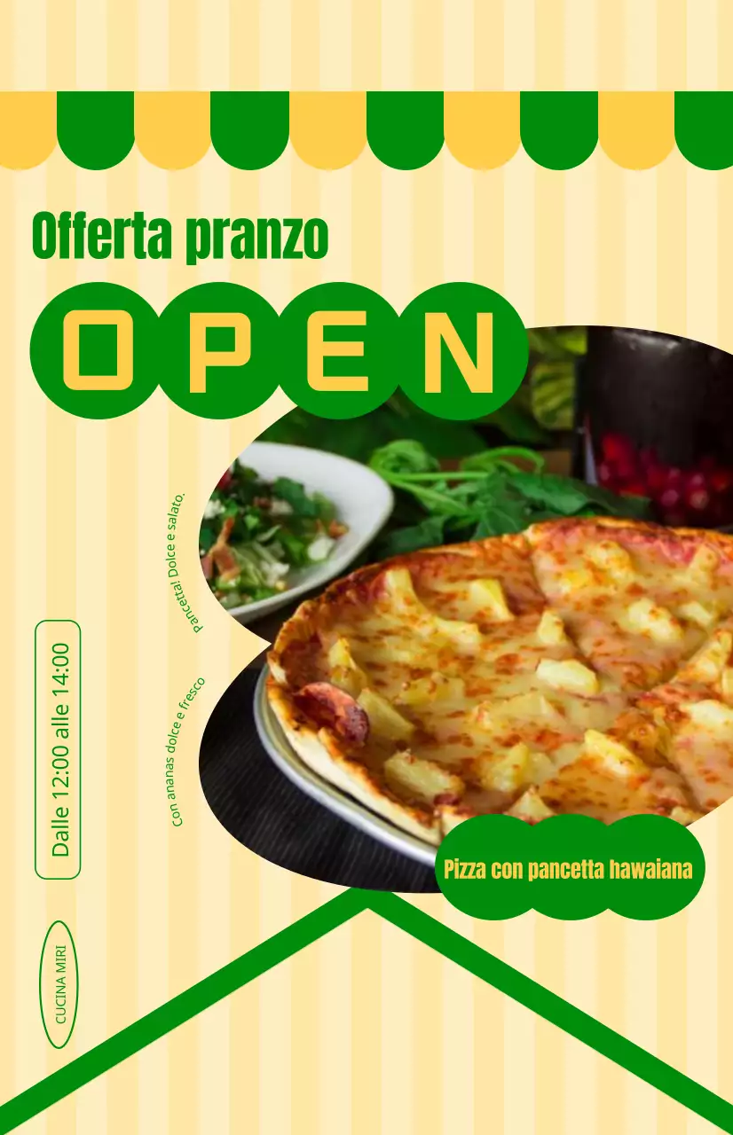 Promuovete le vostre offerte speciali per il pranzo con un simpatico sfondo giallo e verde.